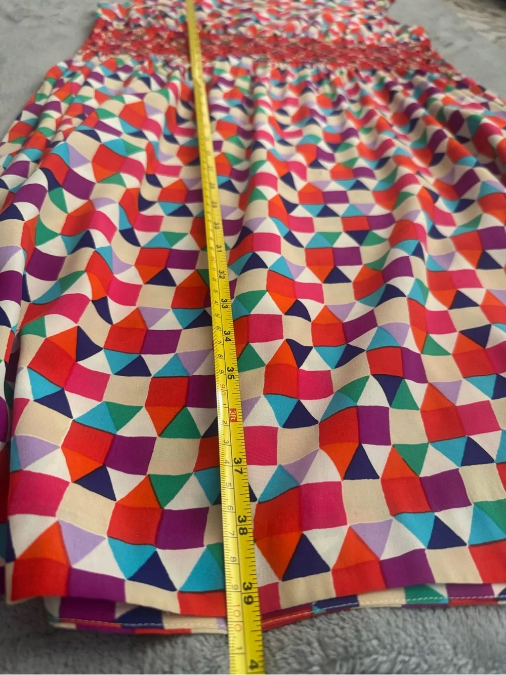 Kate Spade Abbey Dress Size 6 Multi Pueblo Tile Silk Geometric Smocked Waist